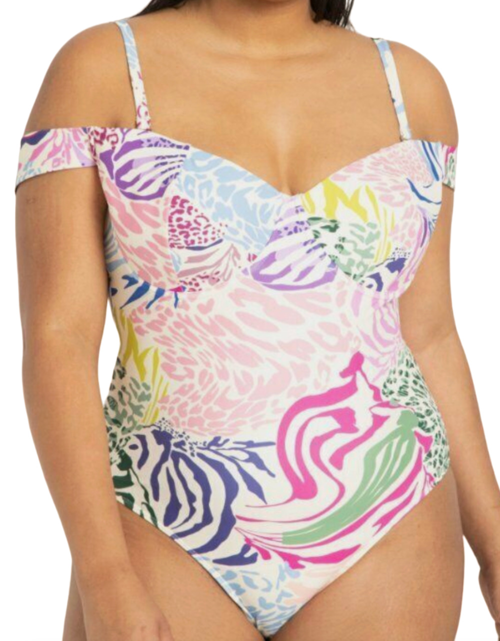 NEW ELOQUII UNDER THE SEA MIXED PRINT OFF THE SHOULDER ONE PIECE SWIMSUIT SZ 20